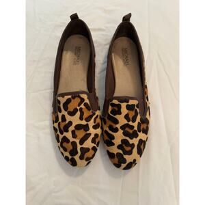 Michael Kors Brown Calf Hair Merritt Leopard Print Flats  Slip On Size 9.5M